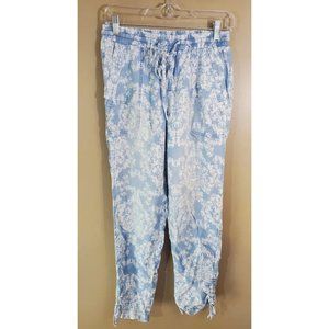 Knox Rose Blue & White Floral Print 100% Lyocell Drawstring Pants, Size XS